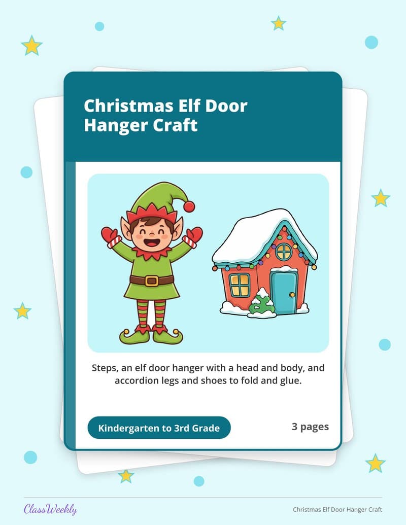 Christmas Elf Door Hanger Craft - Kindergarten Holiday Activities printable preview