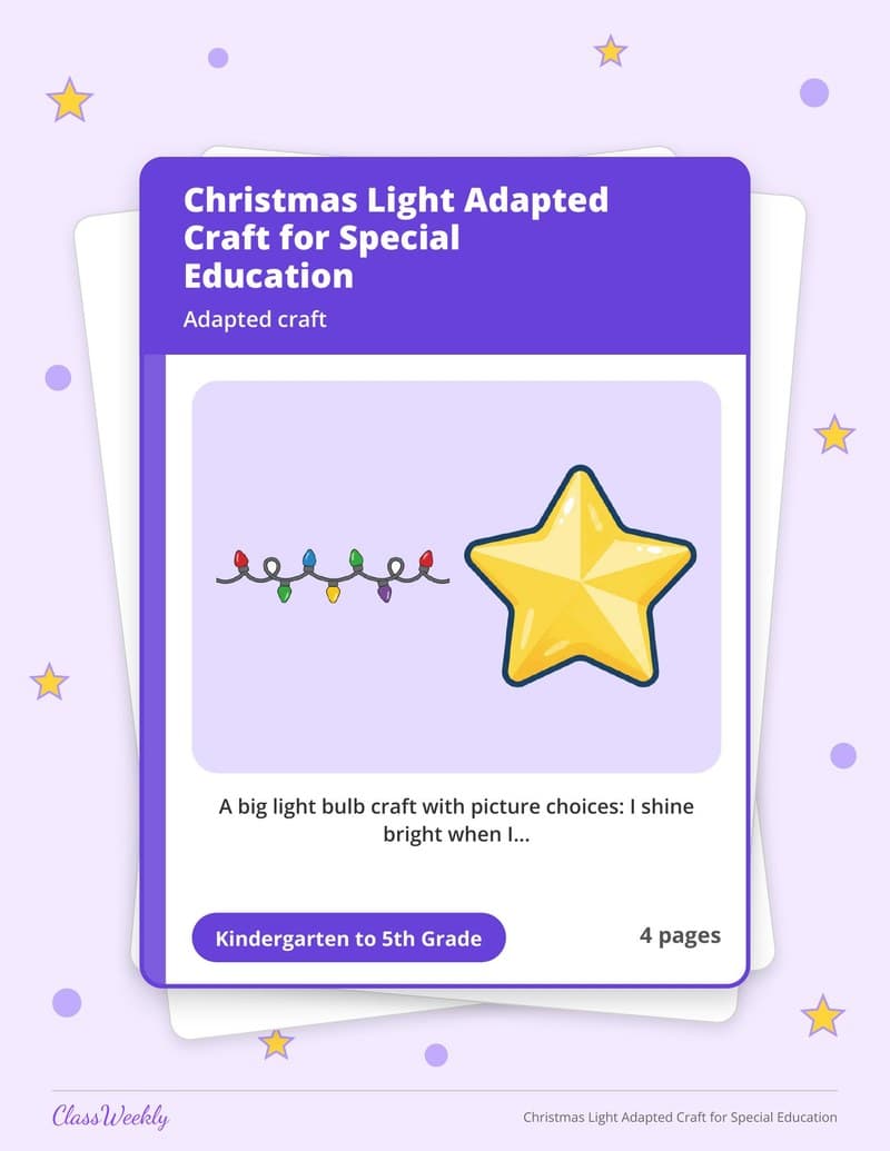 Christmas Light Adapted Craft for Special Education - 4th Grade Holiday Activities printable preview