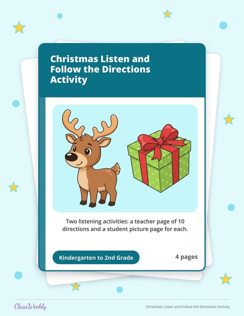 Christmas Listen and Follow the Directions Activity - 2nd Grade Holiday Activities printable preview