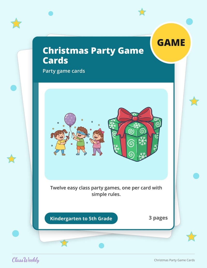 Christmas Party Game Cards - 3rd Grade Holiday Activities printable preview