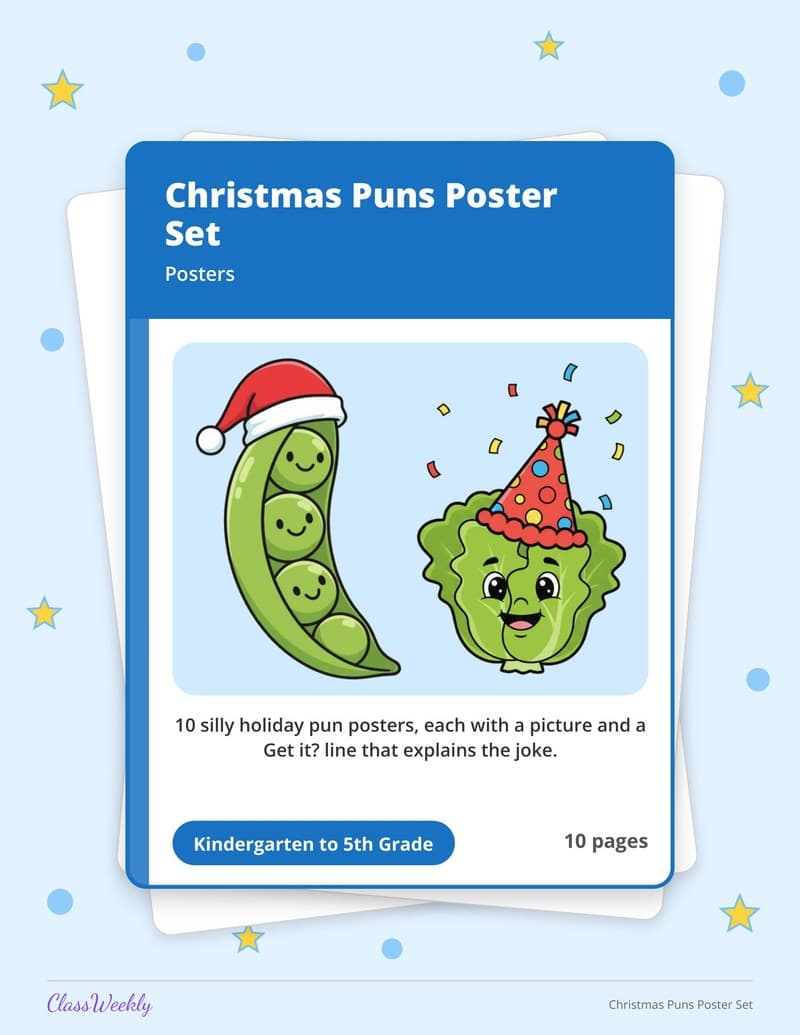 Christmas Puns Poster Set - 4th Grade Holiday Activities printable preview