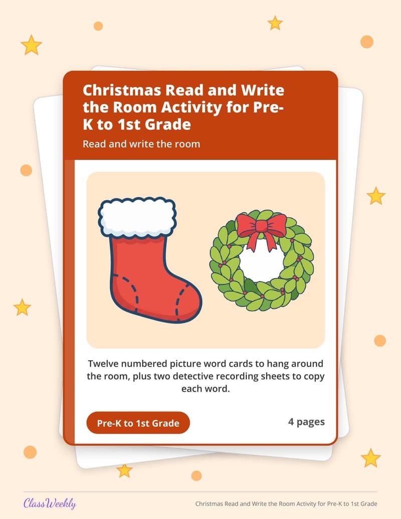 Christmas Read and Write the Room Activity for Pre-K to 1st Grade - Kindergarten Holiday Activities printable preview