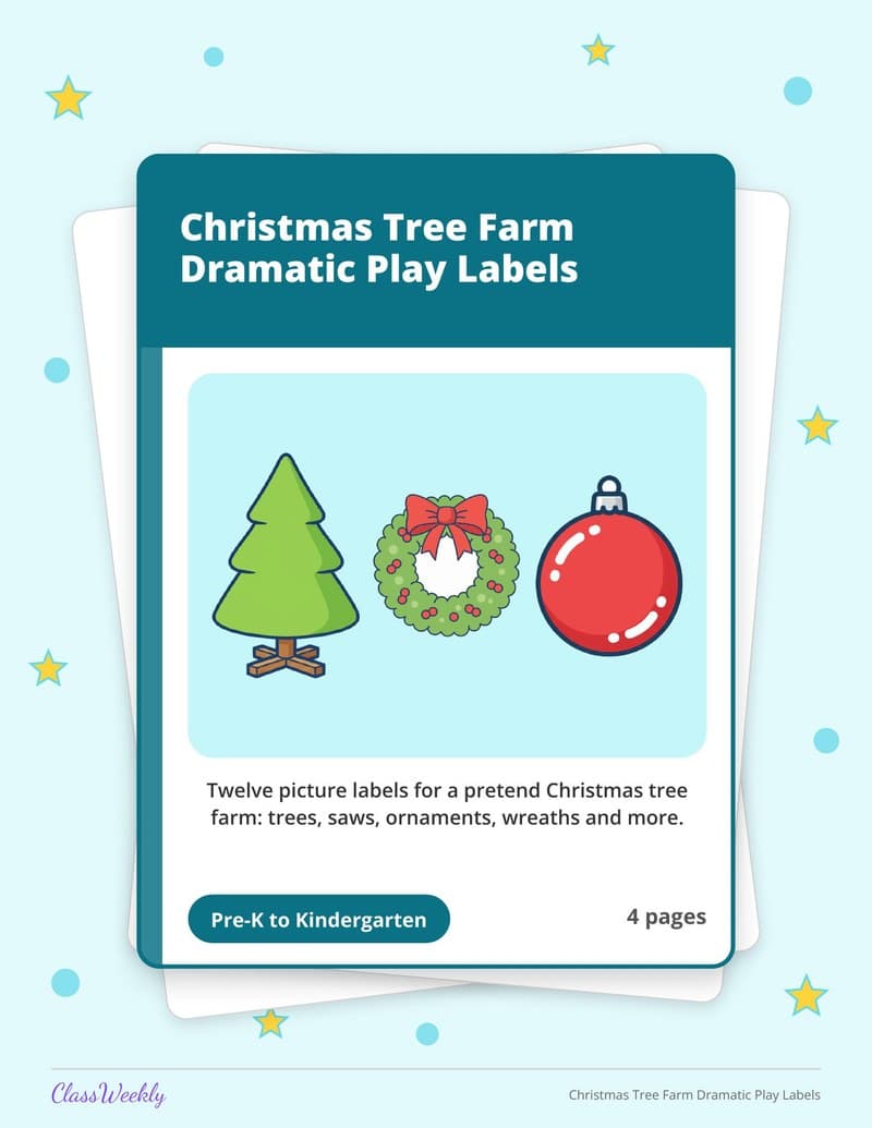 Christmas Tree Farm Dramatic Play Labels - Kindergarten Holiday Activities printable preview