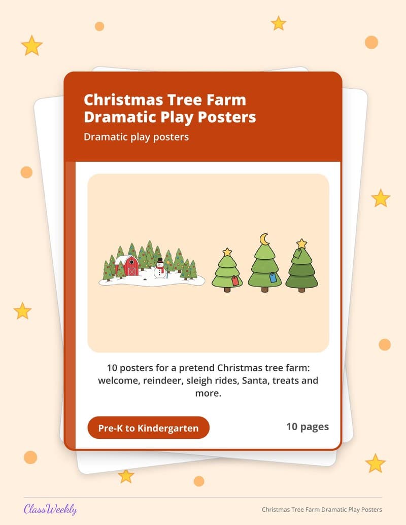Christmas Tree Farm Dramatic Play Posters - Kindergarten Holiday Activities printable preview