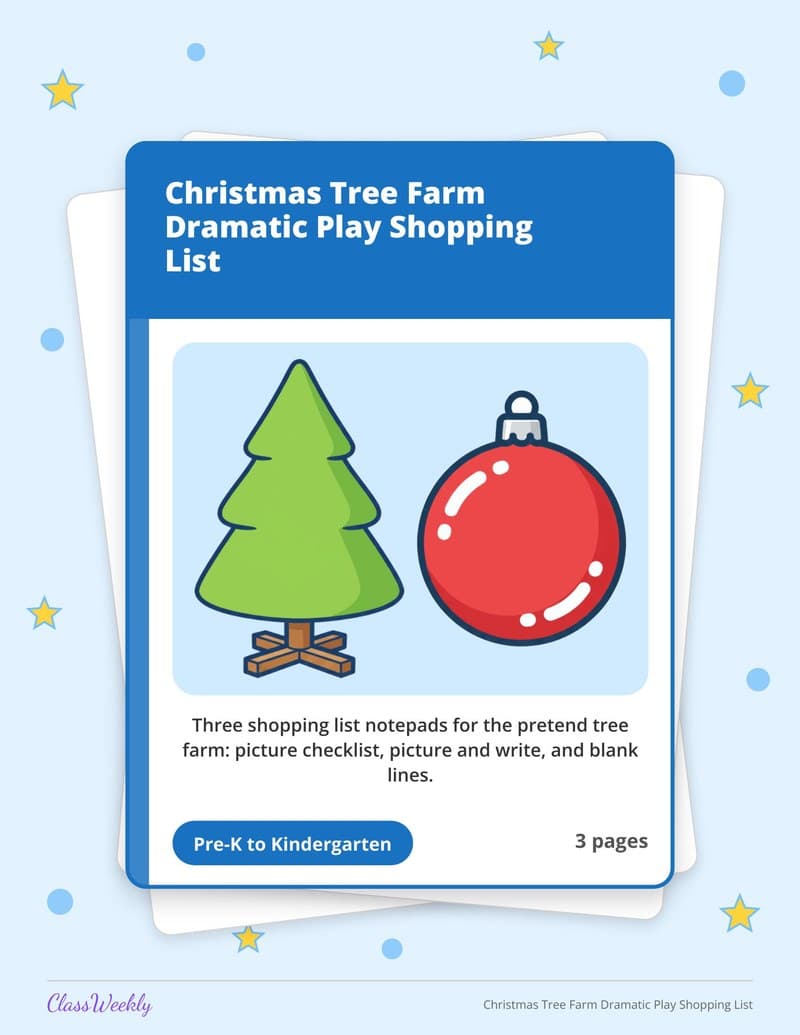 Christmas Tree Farm Dramatic Play Shopping List - Kindergarten Holiday Activities printable preview