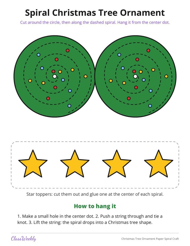 Christmas Tree Ornament Paper Spiral Craft - 2nd Grade Holiday Activities printable preview