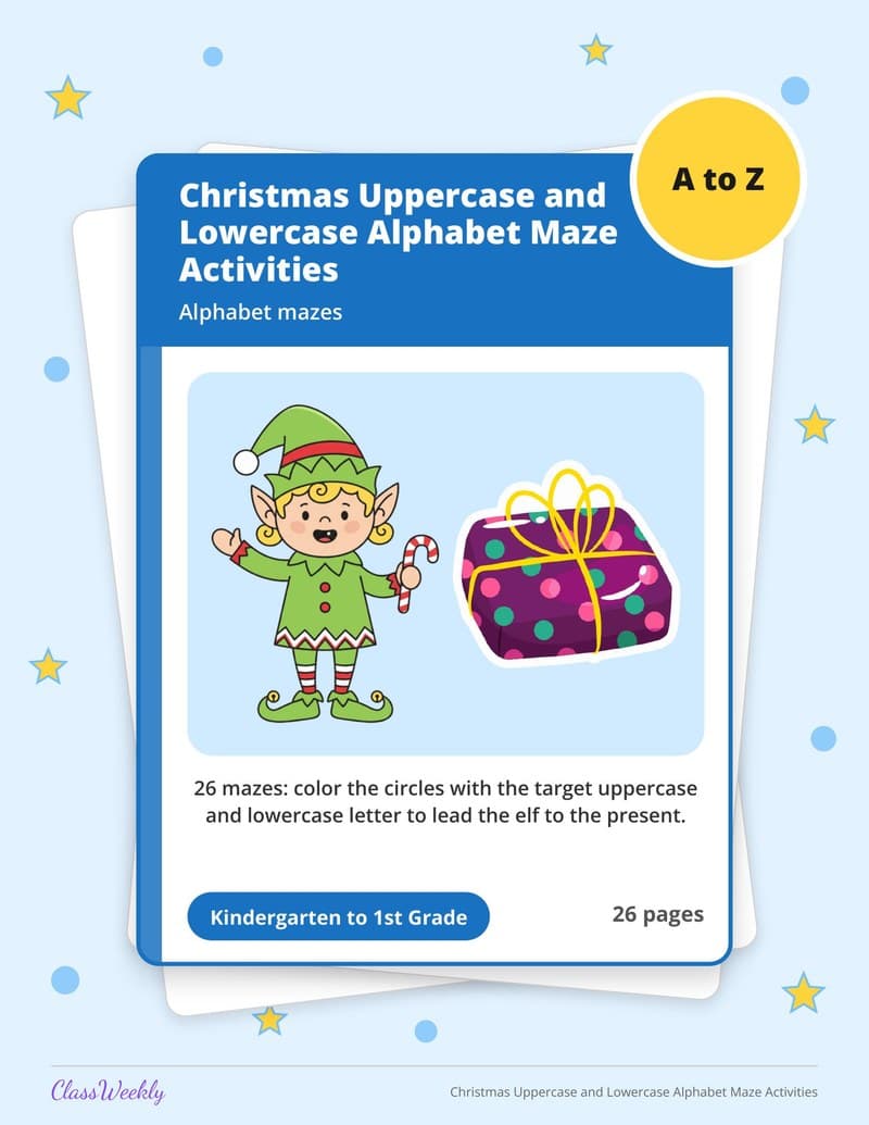 Christmas Uppercase and Lowercase Alphabet Maze Activities - Kindergarten Holiday Activities printable preview