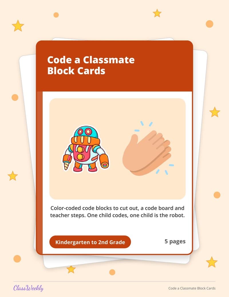Code a Classmate Block Cards - Kindergarten Holiday Activities printable preview