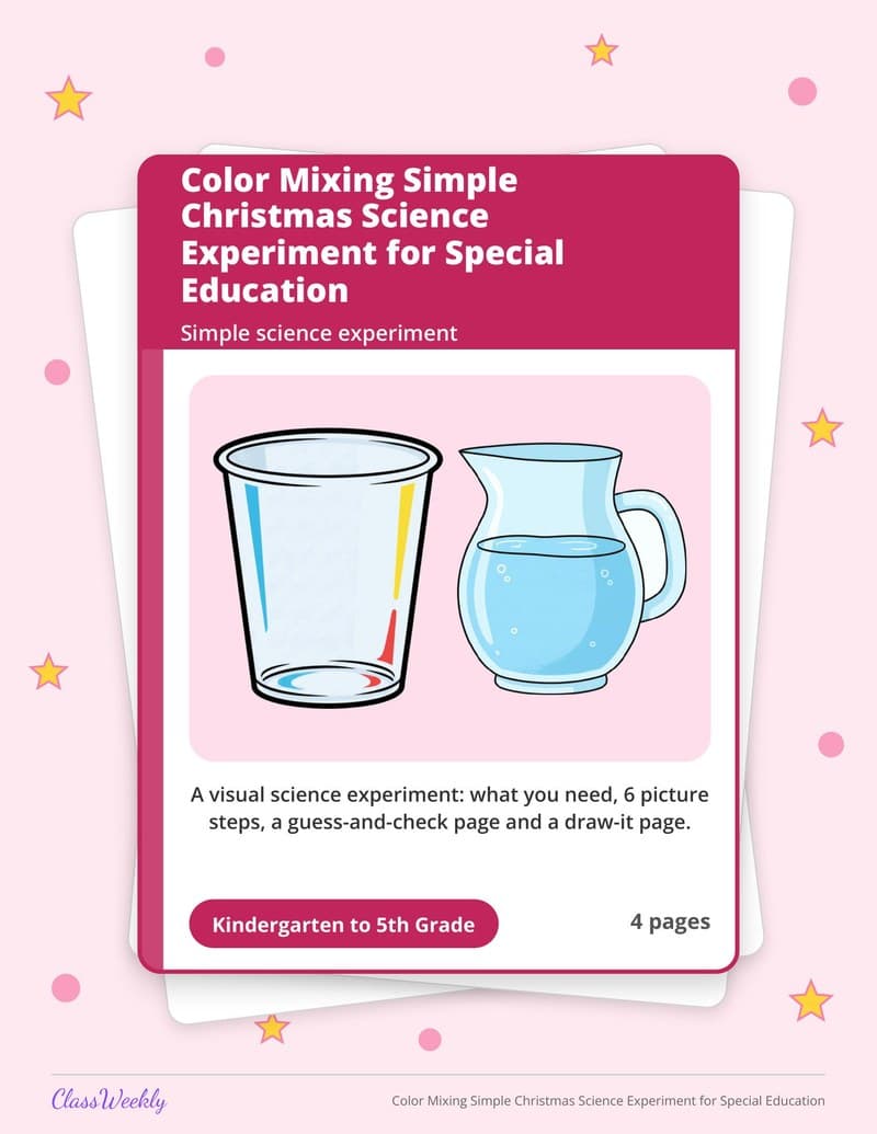 Color Mixing Simple Christmas Science Experiment for Special Education - 3rd Grade Holiday Activities printable preview