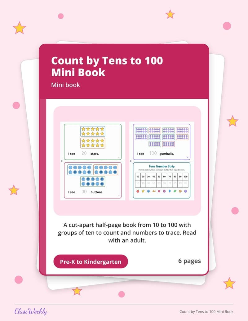 Count by Tens to 100 Mini Book - Kindergarten Holiday Activities printable preview