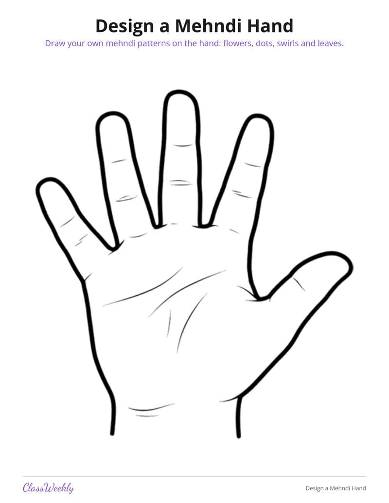 Design a Mehndi Hand - 2nd Grade Holiday Activities printable preview