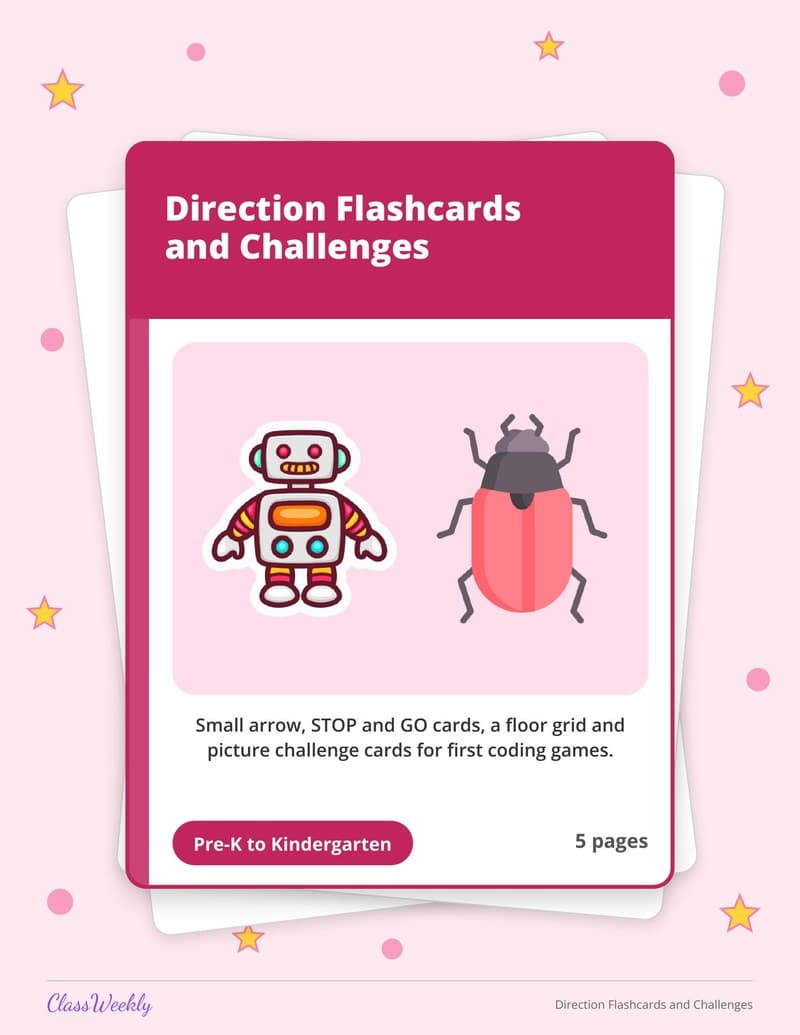 Direction Flashcards and Challenges - Kindergarten Holiday Activities printable preview