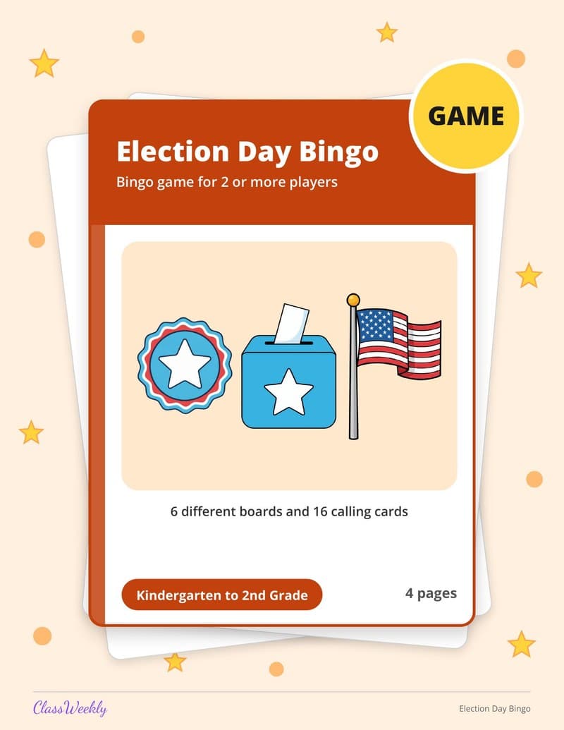 Election Day Bingo - 2nd Grade Holiday Activities printable preview