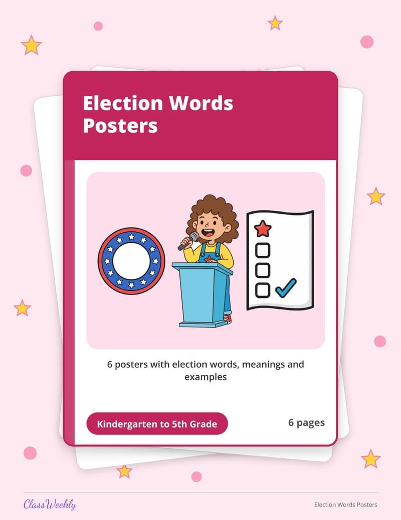 Election Words Posters - 4th Grade Holiday Activities printable preview