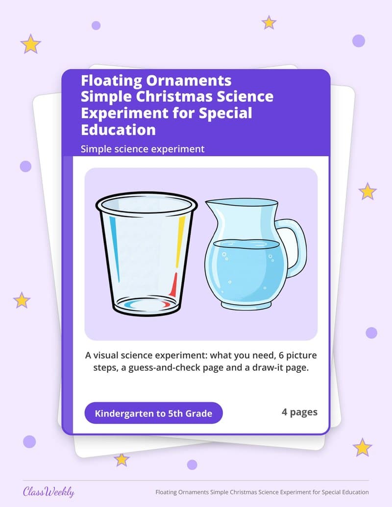 Floating Ornaments Simple Christmas Science Experiment for Special Education - Kindergarten Holiday Activities printable preview