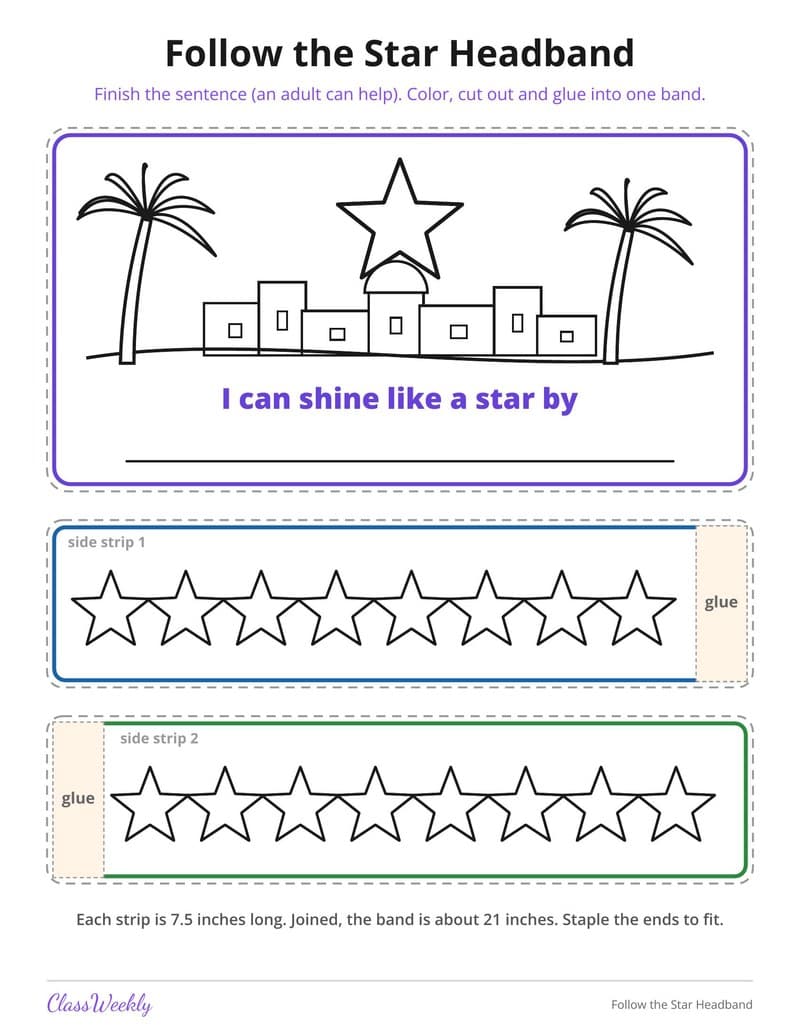 Follow the Star Headband - 2nd Grade Holiday Activities printable preview