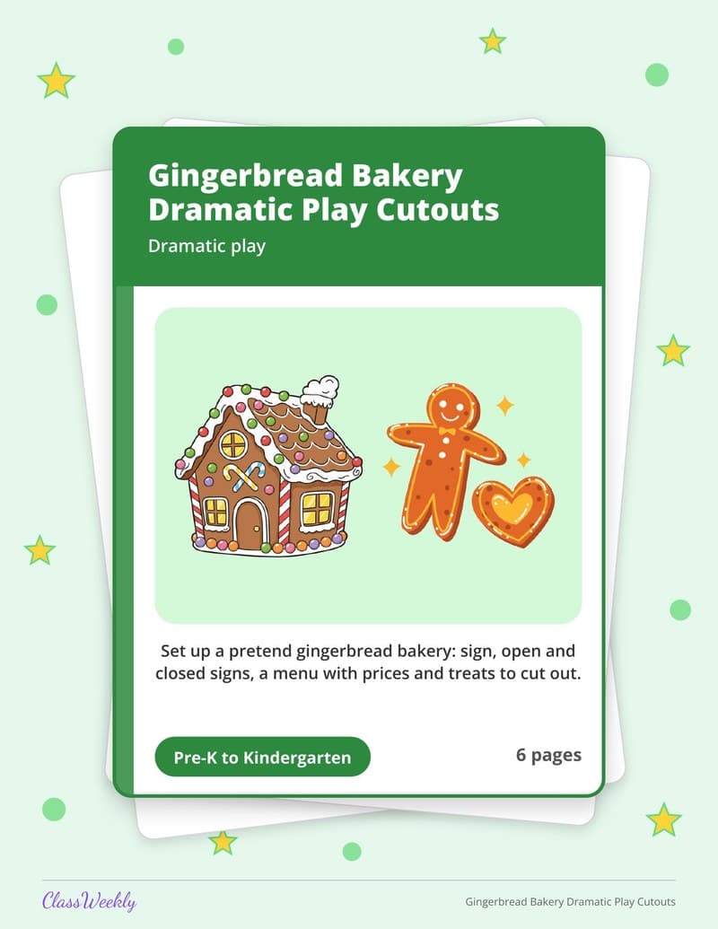 Gingerbread Bakery Dramatic Play Cutouts - Kindergarten Holiday Activities printable preview