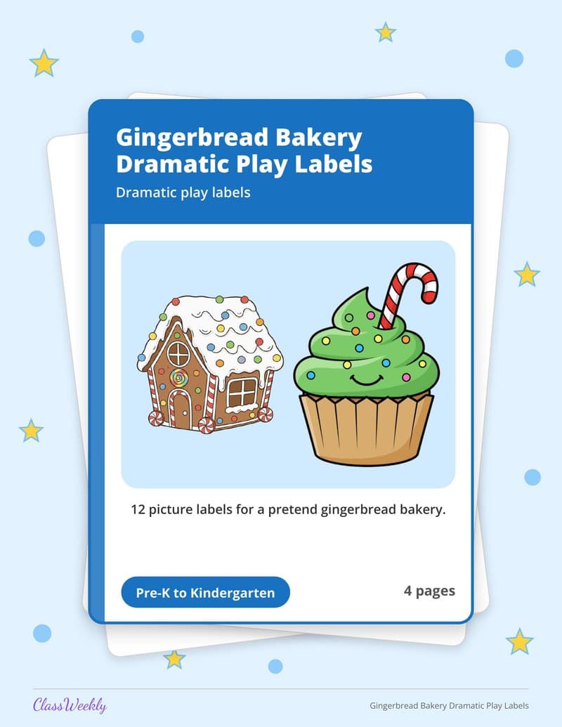 Gingerbread Bakery Dramatic Play Labels - Kindergarten Holiday Activities printable preview