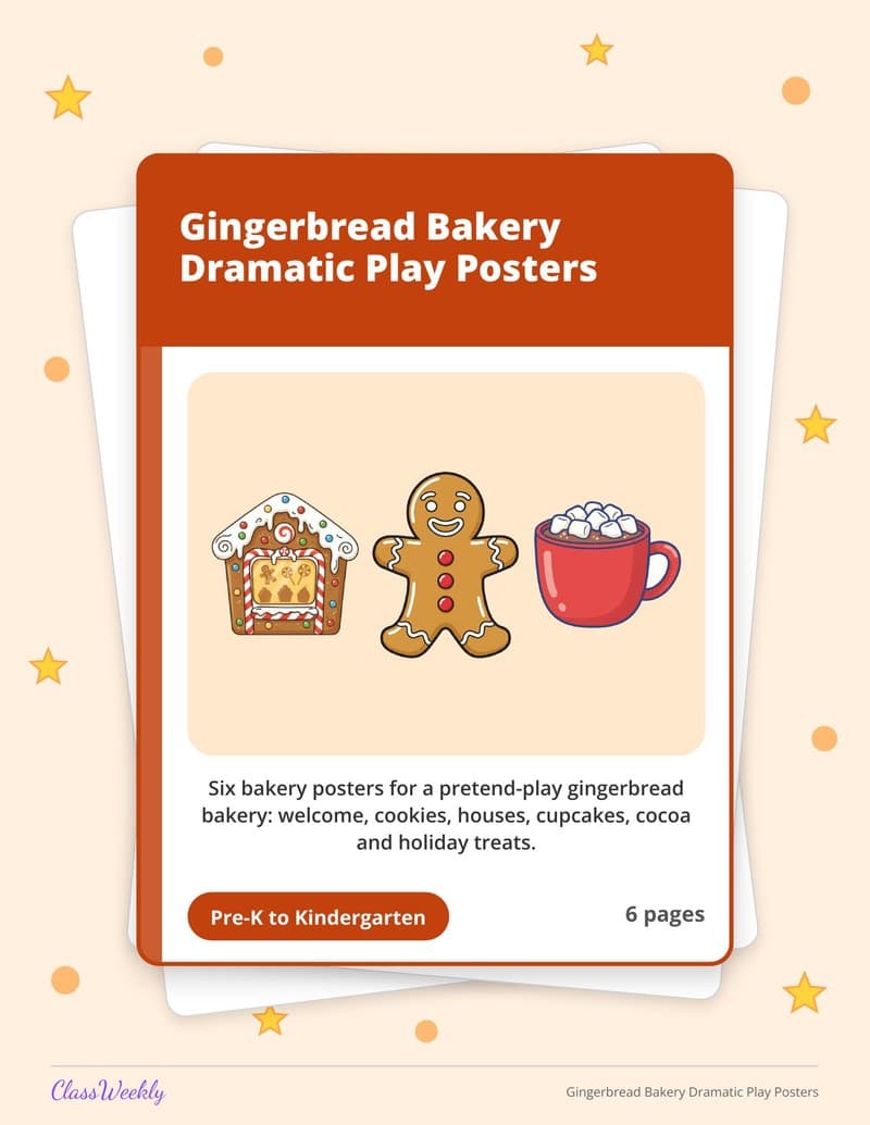 Gingerbread Bakery Dramatic Play Posters - Kindergarten Holiday Activities printable preview