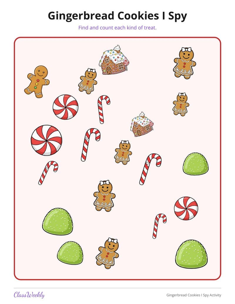 Gingerbread Cookies I Spy Activity - Kindergarten Holiday Activities printable preview