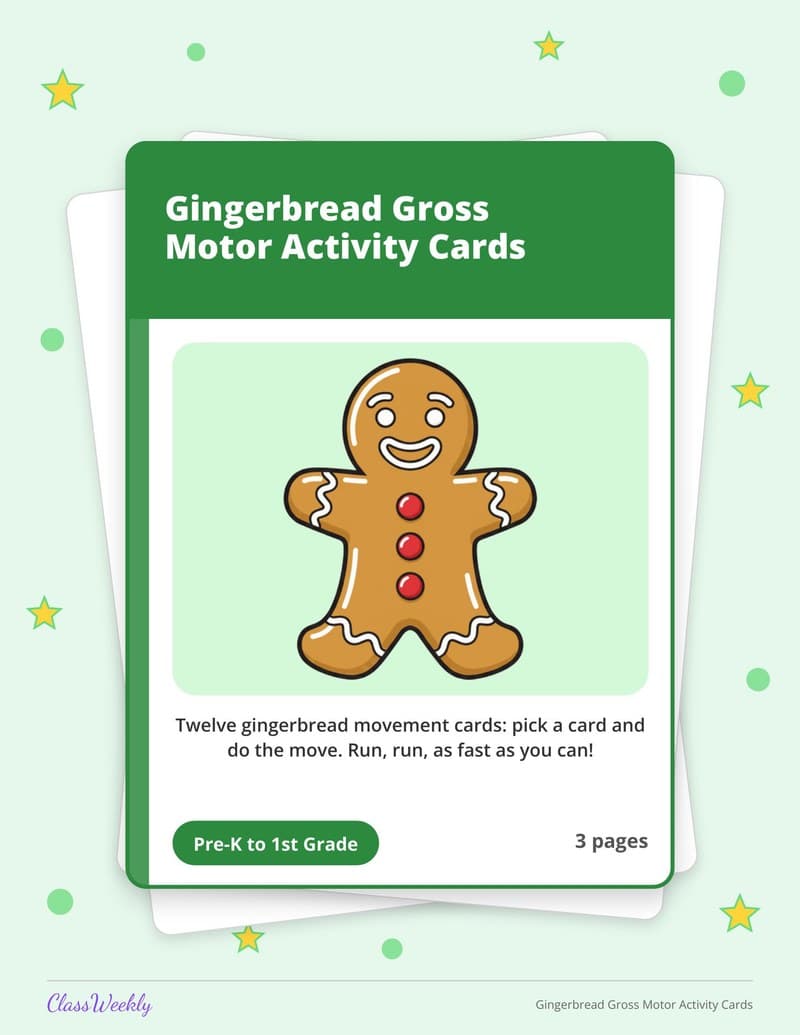 Gingerbread Gross Motor Activity Cards - Kindergarten Holiday Activities printable preview