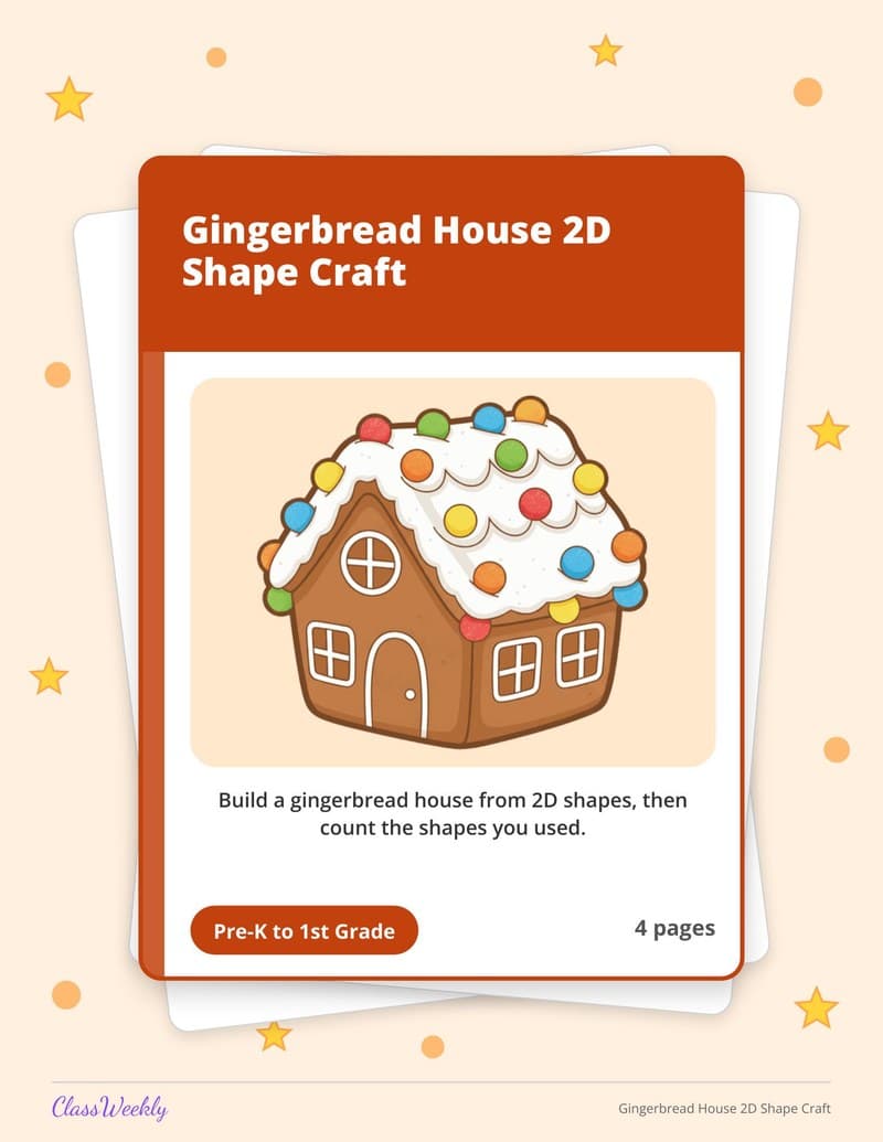 Gingerbread House 2D Shape Craft - Kindergarten Holiday Activities printable preview