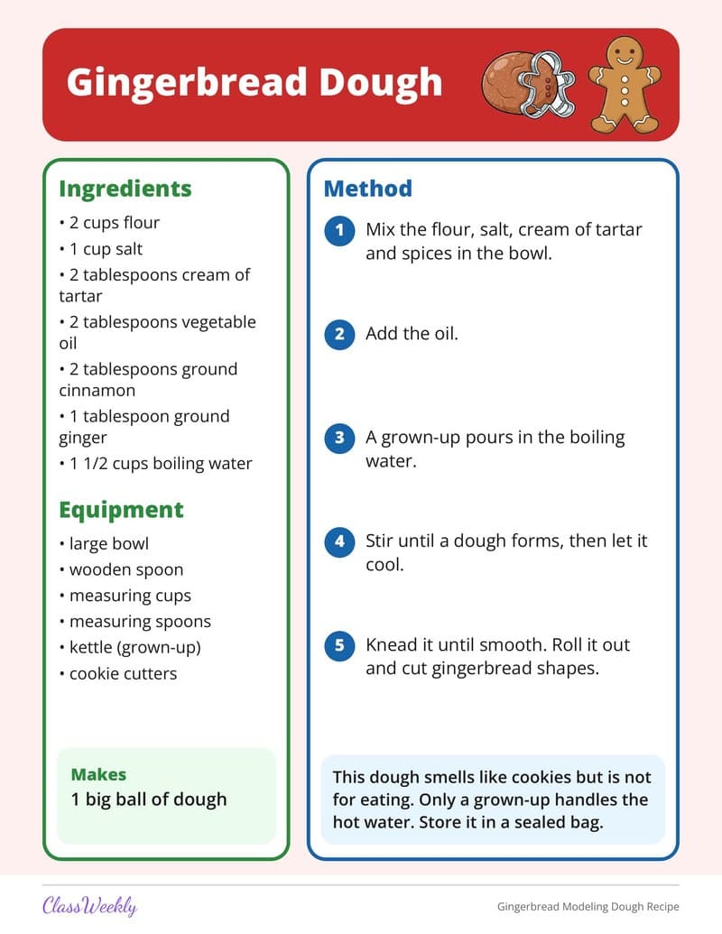 Gingerbread Modeling Dough Recipe - Kindergarten Holiday Activities printable preview