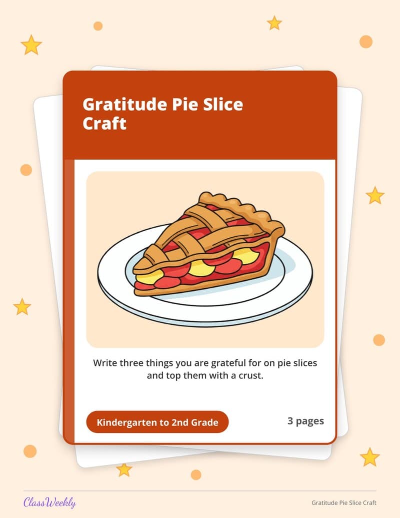 Gratitude Pie Slice Craft - Kindergarten Holiday Activities printable preview