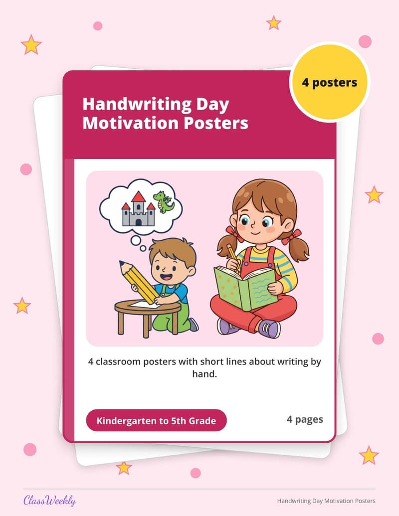 Handwriting Day Motivation Posters - 4th Grade Holiday Activities printable preview