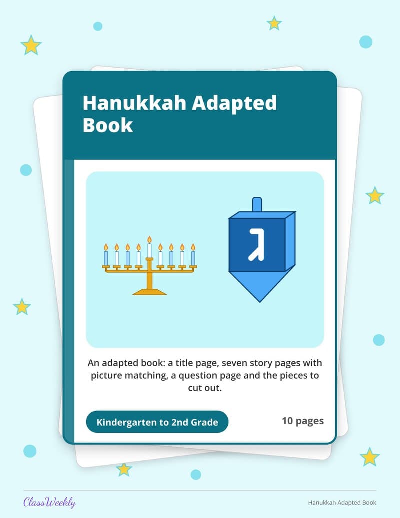 Hanukkah Adapted Book - Kindergarten Holiday Activities printable preview