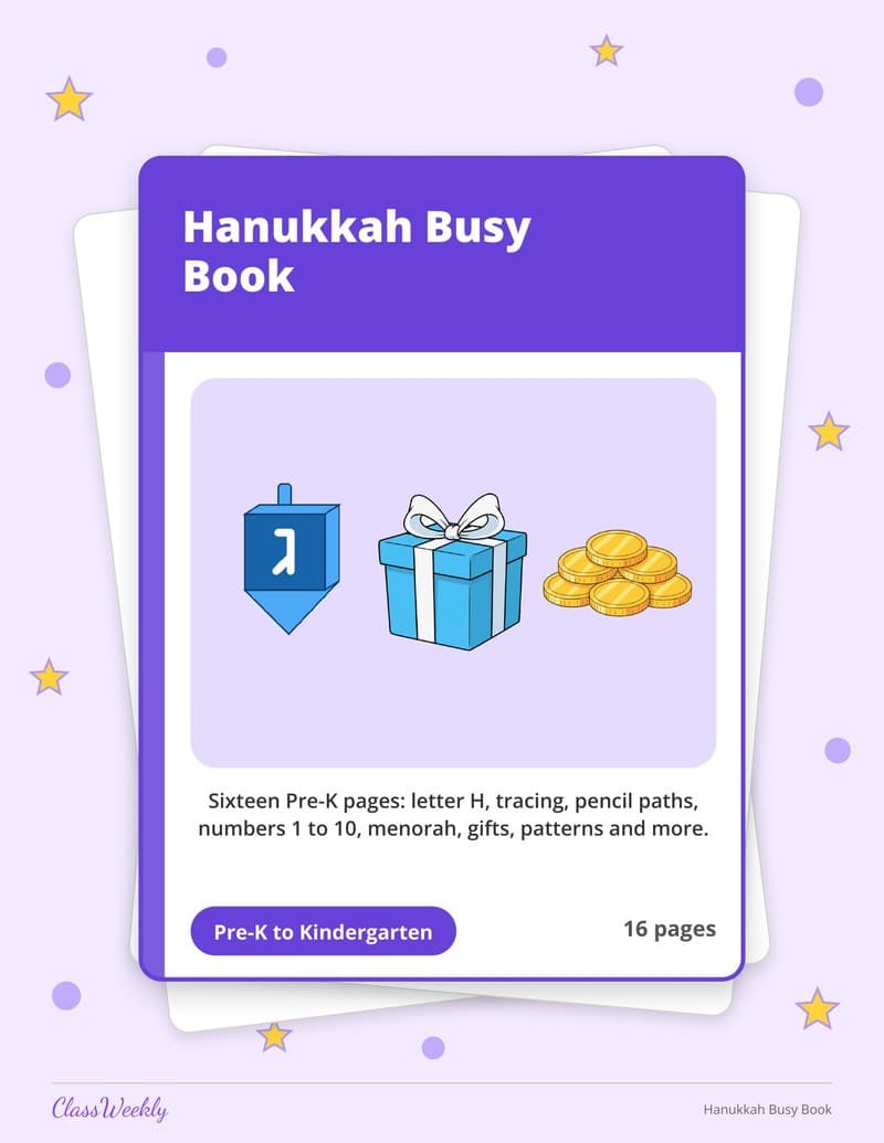 Hanukkah Busy Book - Kindergarten Holiday Activities printable preview