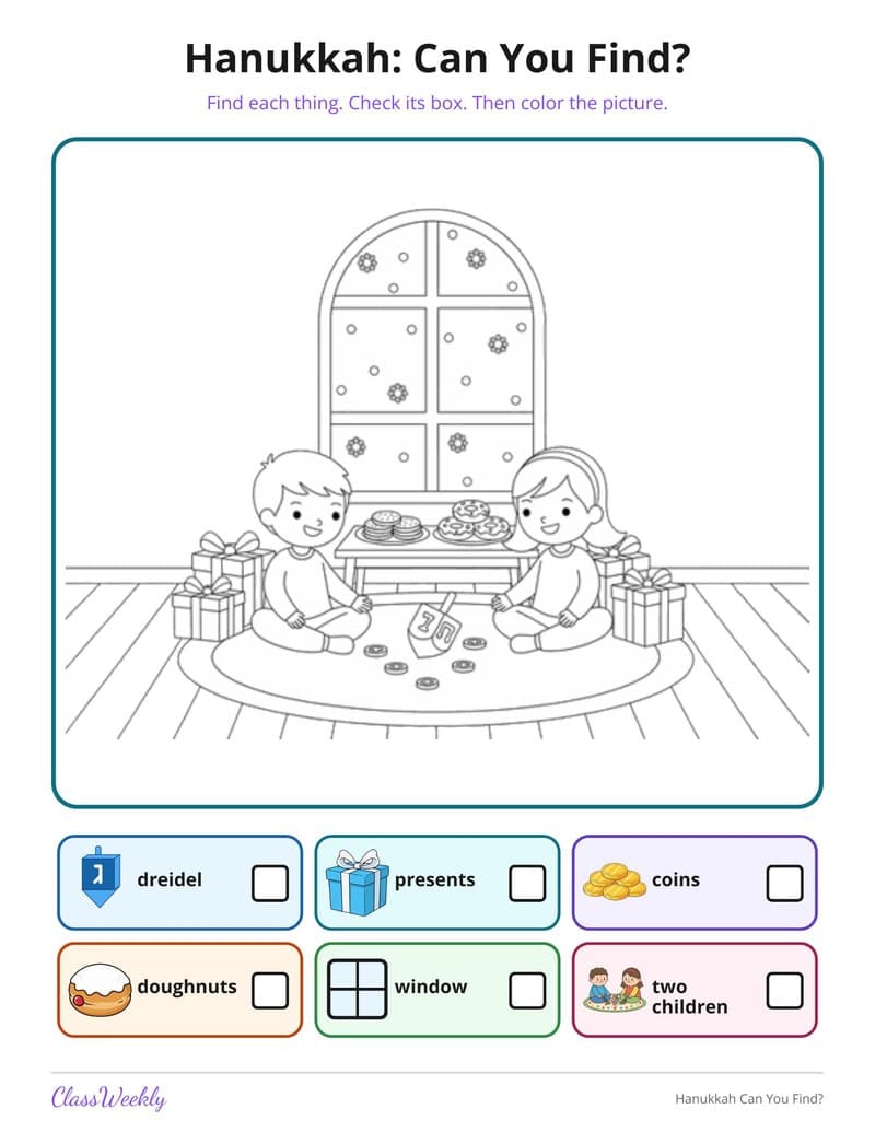 Hanukkah Can You Find? - Kindergarten Holiday Activities printable preview