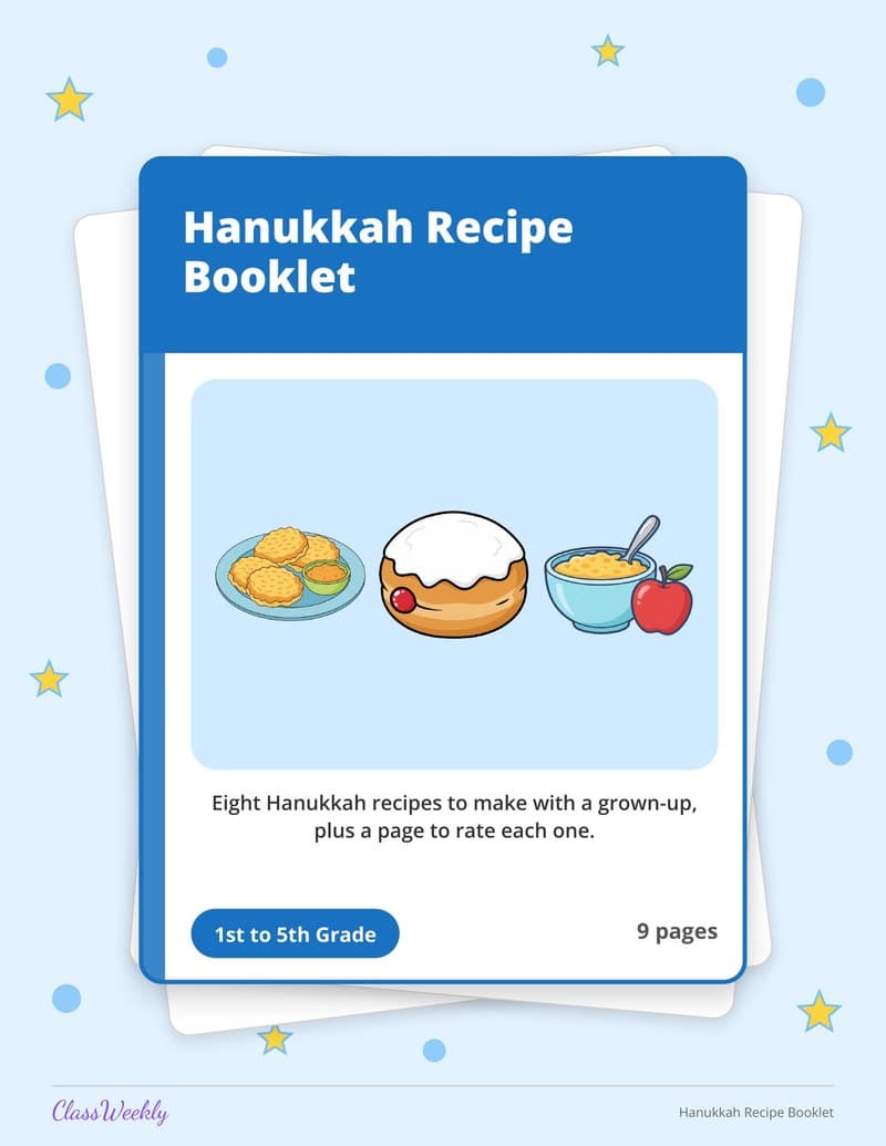 Hanukkah Recipe Booklet - 3rd Grade Holiday Activities printable preview