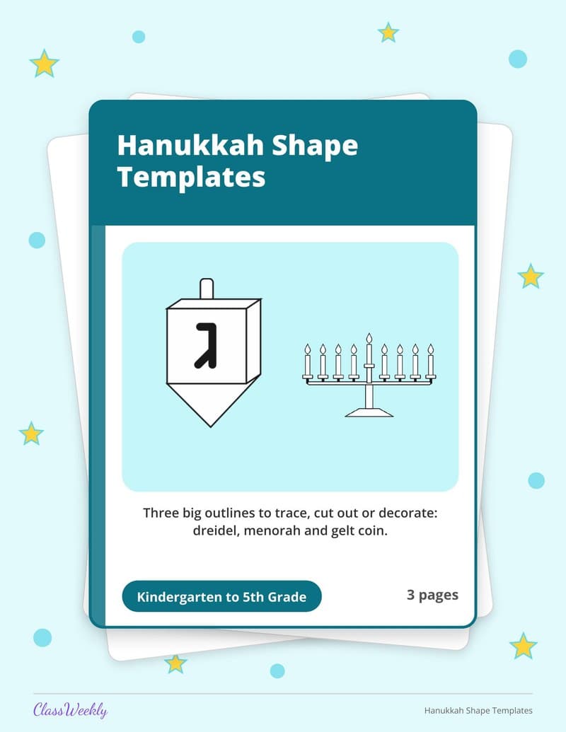 Hanukkah Shape Templates - 3rd Grade Holiday Activities printable preview