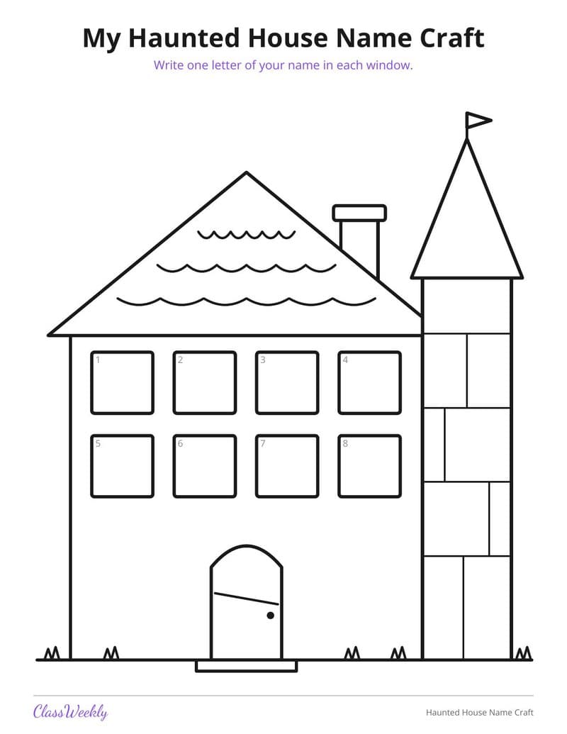 Haunted House Name Craft - 1st Grade Holiday Activities worksheet preview