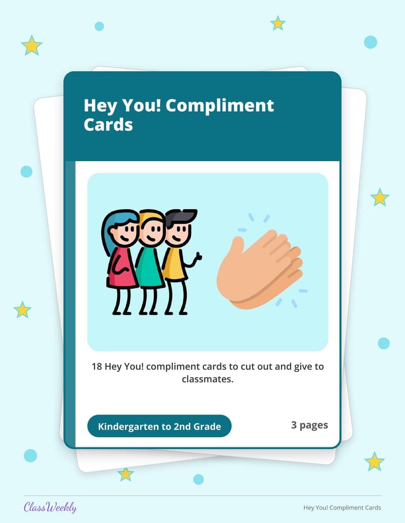Hey You! Compliment Cards - Kindergarten Holiday Activities printable preview