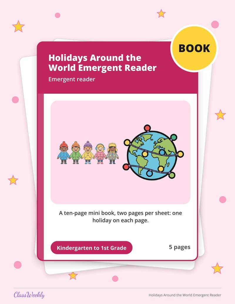 Holidays Around the World Emergent Reader - Kindergarten Holiday Activities printable preview