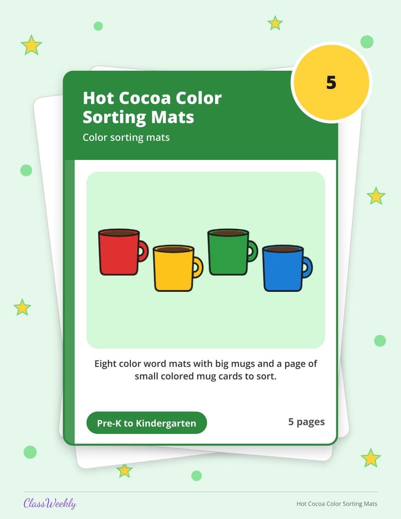 Hot Cocoa Color Sorting Mats - Kindergarten Holiday Activities printable preview