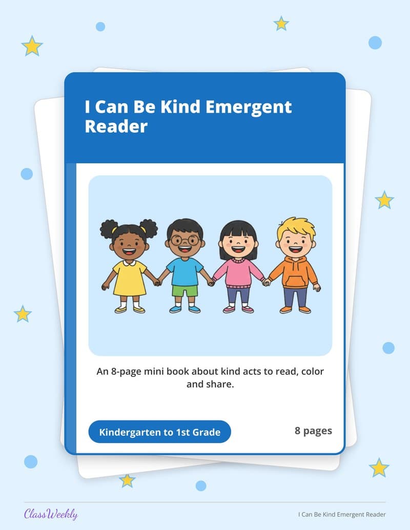 I Can Be Kind Emergent Reader - Kindergarten Holiday Activities printable preview