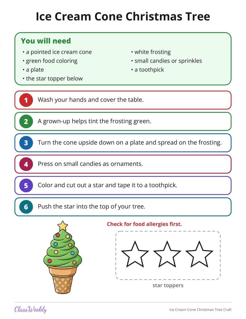 Ice Cream Cone Christmas Tree Craft - 3rd Grade Holiday Activities printable preview