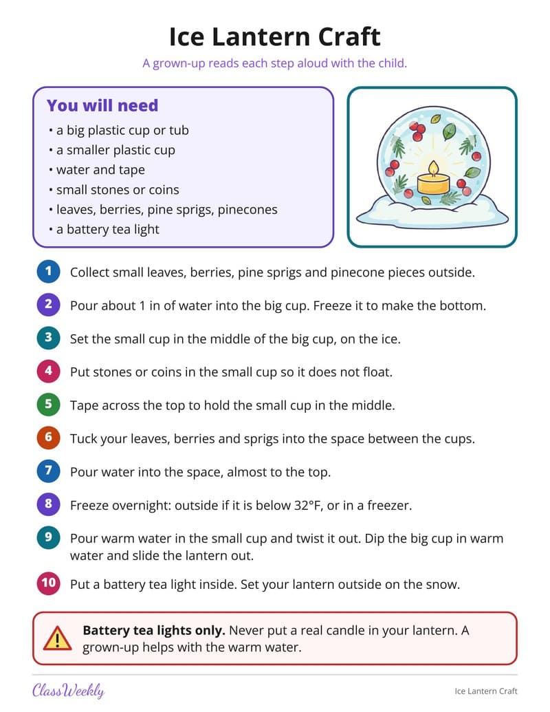 Ice Lantern Craft - 4th Grade Holiday Activities printable preview