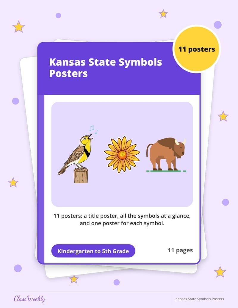 Kansas State Symbols Posters - 4th Grade Holiday Activities printable preview