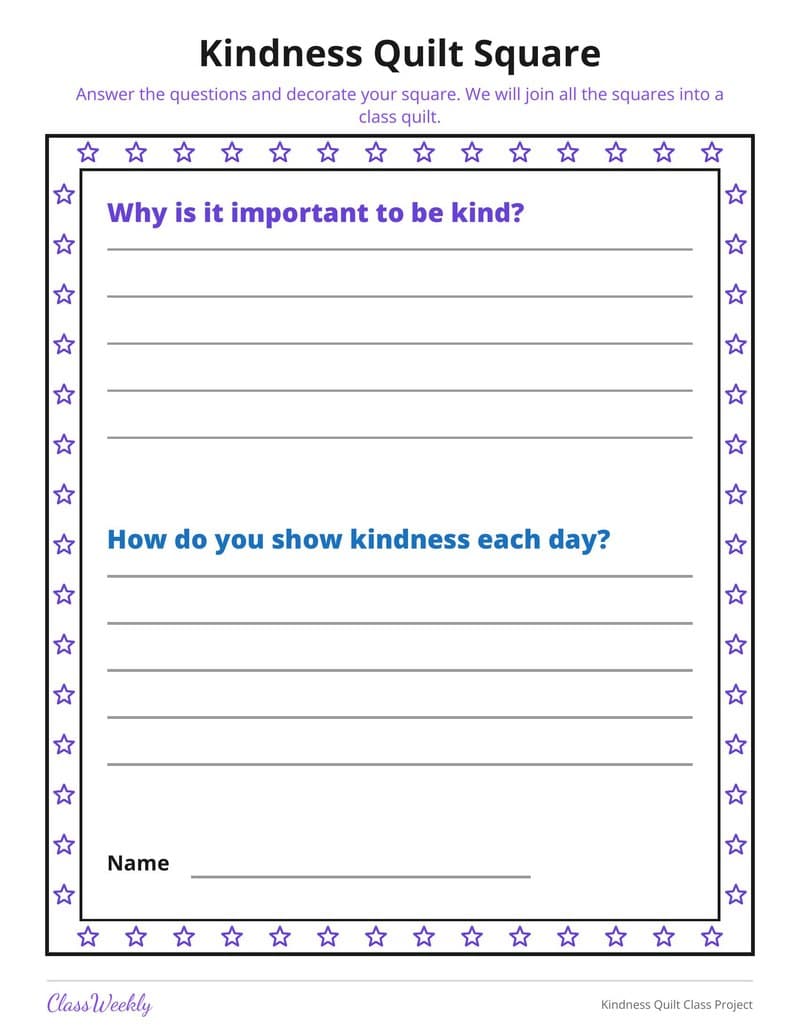 Kindness Quilt Class Project - 2nd Grade Holiday Activities printable preview