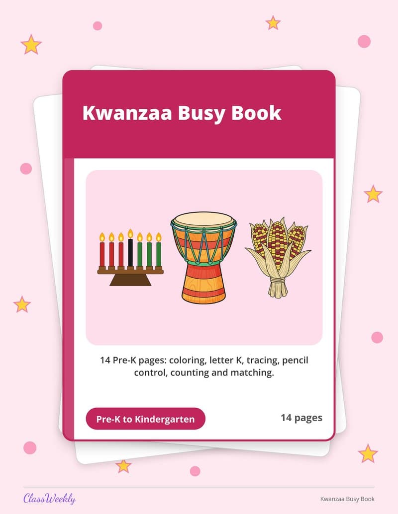 Kwanzaa Busy Book - Kindergarten Holiday Activities printable preview