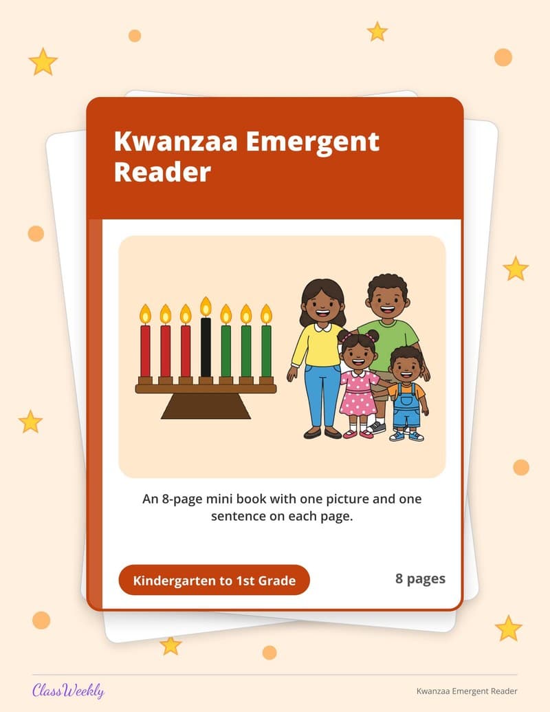 Kwanzaa Emergent Reader - Kindergarten Holiday Activities printable preview