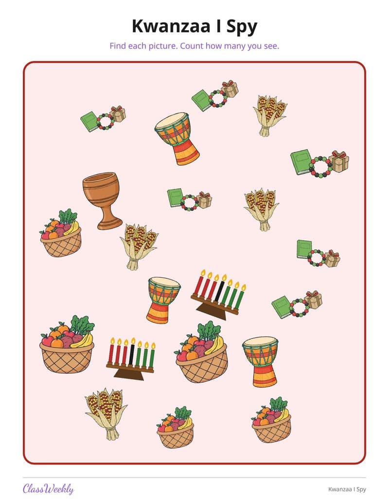 Kwanzaa I Spy - Kindergarten Holiday Activities printable preview