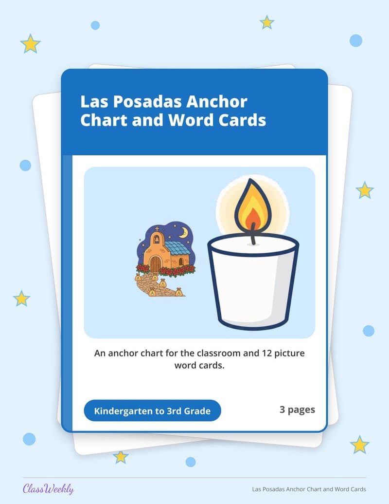 Las Posadas Anchor Chart and Word Cards - Kindergarten Holiday Activities printable preview
