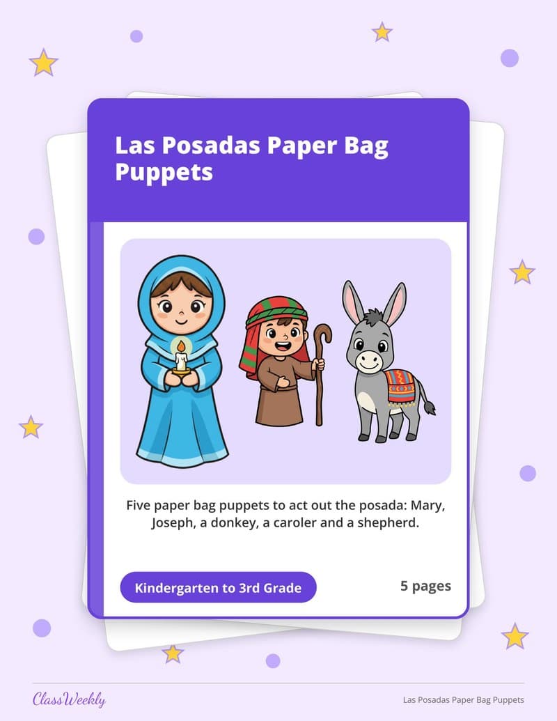 Las Posadas Paper Bag Puppets - Kindergarten Holiday Activities printable preview