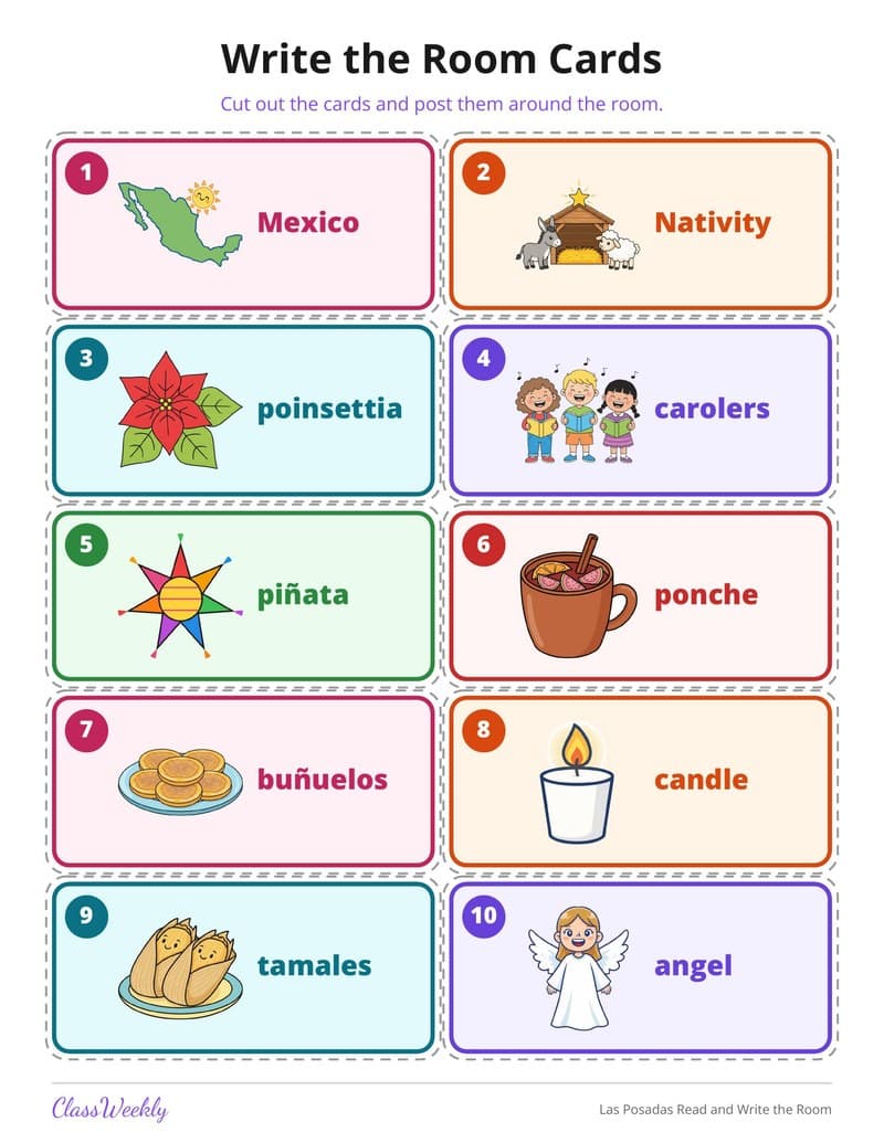 Las Posadas Read and Write the Room - Kindergarten Holiday Activities printable preview