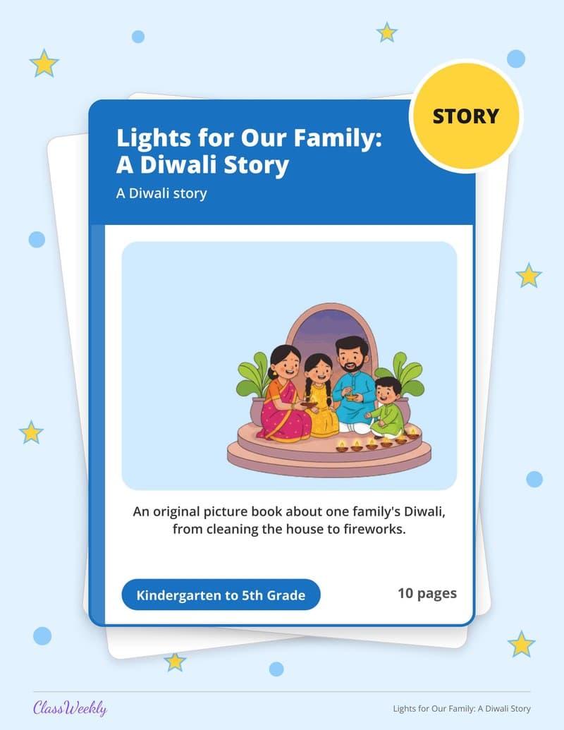 Lights for Our Family: A Diwali Story - 3rd Grade Holiday Activities printable preview